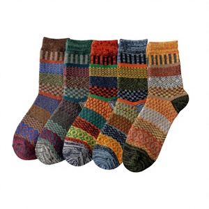 Chaussettes unisexes à la cheville, 5 paires, tricot jacquard, motif patchwork, laine, nylon, respirantes, décontractées, chaussettes d'automne - Product Image 1