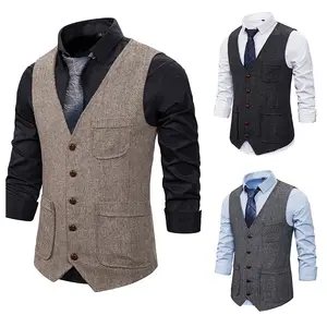 Autumn Winter Men Suit Vests Gentlemen Business Sleeveless Waistcoat Vintage Formal Blazers Vest For Wedding Party