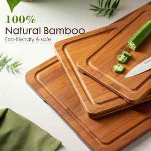 Planches à découper en bambou 100% carbonisé pour la cuisine, ensemble de 3 planches à découper avec support de rangement en bois - Product Image 2