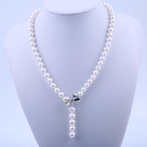 Collier de perles d'eau douce rondes Zhuji 7-8 mm, sans défaut, forte brillance, avec un petit sens du design, chaîne de pull, pendentif tendance - Product Image 2