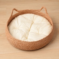 Panier pour chat en jonc de mer PAIPET, lit rond tressé pour chat avec poignées et coussin en peluche, nid d'intérieur pour chats, vente en gros personnalisée
