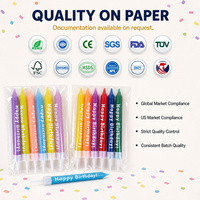Lot de 6 bougies d'anniversaire imprimées en couleur arc-en-ciel, 8,1 cm, dans un sac transparent pour la vente en gros