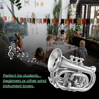 Bb Trumpet Mini Pocket Trumpet with Mouthpiece Carry Bag Gloves Cleaning Cloth Brass Instrument