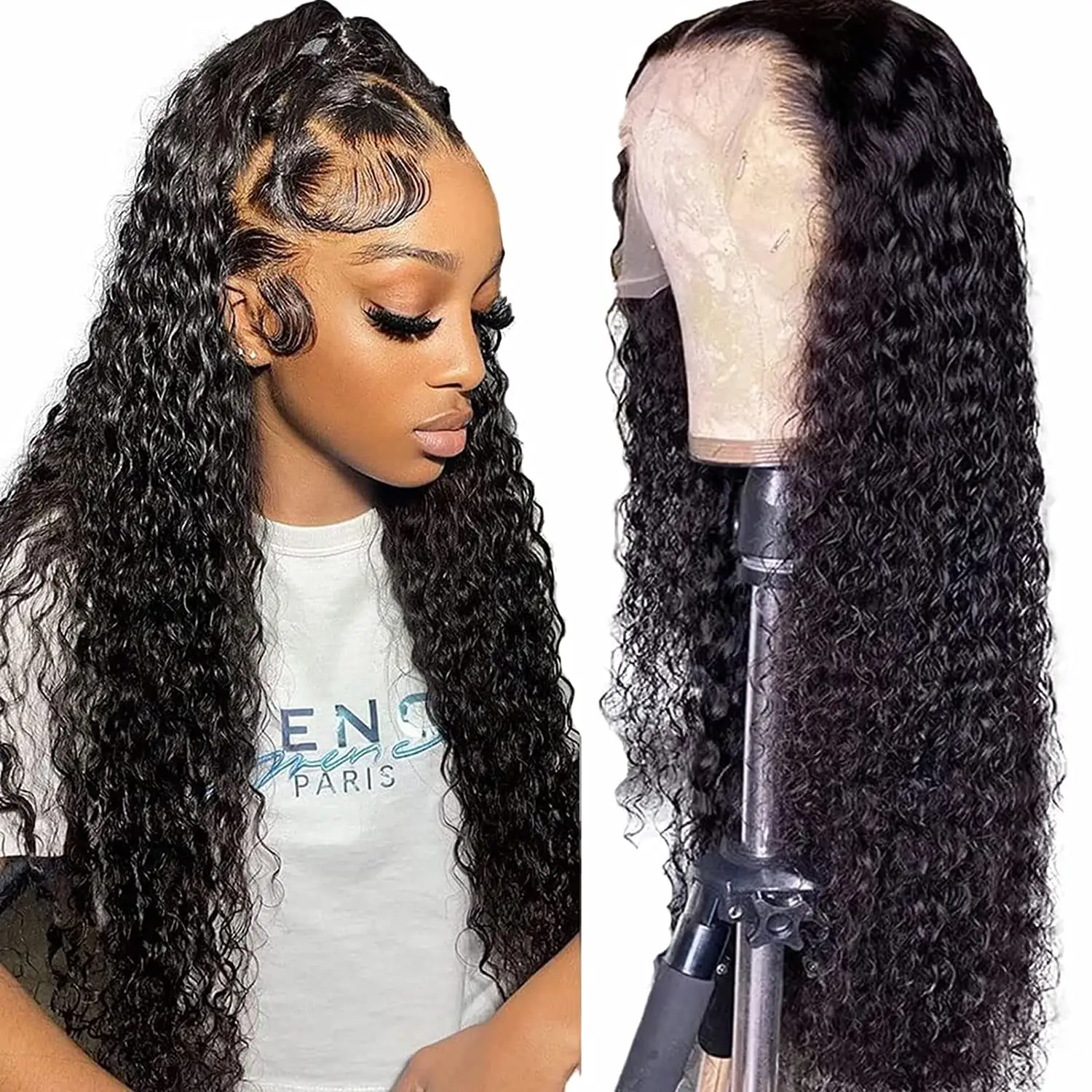 Wholesale Raw Brazilian Hair Wig Full 13x4 Transparent Lace Frontal Black Women 12 Inch Water Curl Lace Wig Human Hair Front Wig