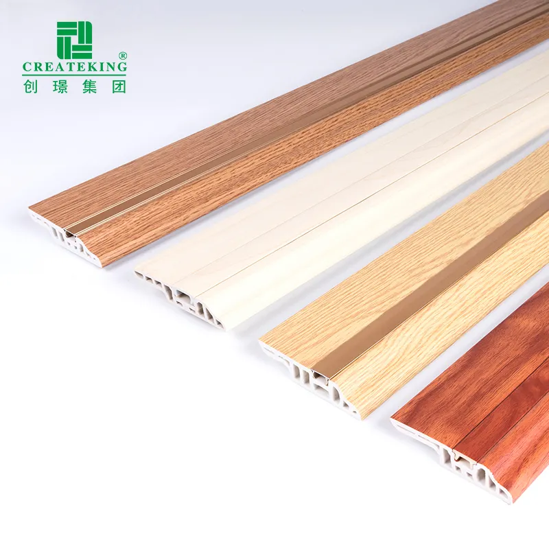 Foshan Factory CREATEKING Kunststoff-PVC-Bodenst reifen für den Schutz der Küchen wand basis Kunden spezifische PVC-Sockel leiste aus Holzmaserung
