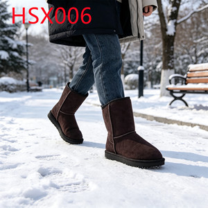 HY,Korea Style Round Toe <strong>Dark</strong> <strong>Brown</strong> Keep Warm Lady Boots Damp-proof TPR Outsole Middle Tube Fashion Hua Singh Snow Boots HSX006 - Product Image 1