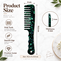 Peigne à cheveux Ume vintage en acétate de cellulose à dents larges, motif marbré, antistatique, avec poignée portable, logo personnalisé, vente en gros