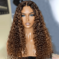 Surligne # 4/ # 27 Perruques blond miel, densité 130%-180%, cheveux vierges bruts, perruques frontales en dentelle sans colle, pré-épilées, ondulées effet eau