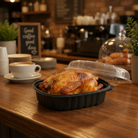 Boîte à poulet rôti de qualité alimentaire, personnalisable, en plastique PP, jetable, avec couvercle transparent, compartimentée, compatible micro-ondes, OEM