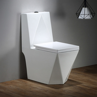 Toilette monobloc en céramique durable, allongée, à siphon moderne, blanc brillant avec couvercle de siège de toilette à fermeture douce