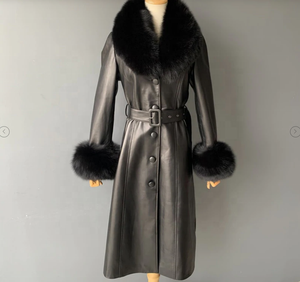 Cappotto <span class=keywords><strong>Trench</strong></span> in Pelle con Lungo Bordo in Pelliccia Sintetica da Donna, Cappotto in Pelle con Cerniera e Collo in Pelliccia, Cappotto Autunnale e Invernale da Donna - Product Image 3
