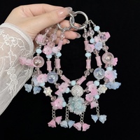 Colgante para Teléfono con Flores Kawaii y Cuentas, Llavero de Plata con Perlas de Cristal Pastel, Colgante para Bolso, Joyería Hecha a Mano al por Mayor
