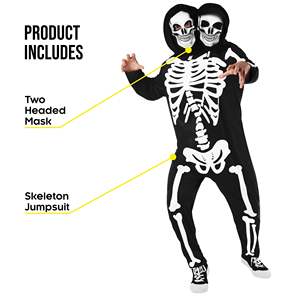 ฮาโลวีนตลก 2 หัวโครงกระดูกเครื่องแต่งกายที่เลวร้ายโครงกระดูกJ Umpsuitพร้อมหน้ากากสําหรับผู้ใหญ่ฮาโลวีนบทบาทเล่นชุดสยองขวัญ - Product Image 5