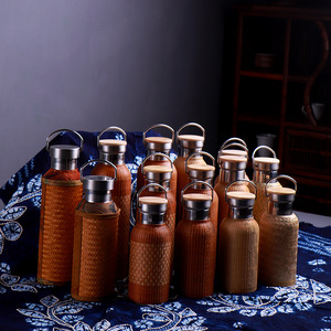 Bamboo Woven Stainless Steel Thermos <b>Flask</b> 304 Insulated Travel Tea <b>Bottle</b> With Lid For Outdoor Use - Product Image 3