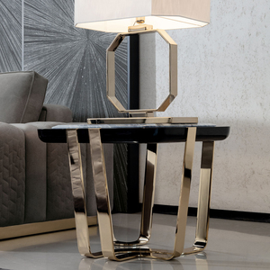 Table d'appoint carrée en marbre et acier inoxydable, pieds dorés, style italien de luxe, pour salon, modèle DV-CHAR - Product Image 1