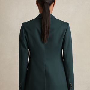 Blazer en laine mélangée verte personnalisé pour femmes, fermeture à un bouton, motif solide, bouton décoratif tissé - Product Image 2