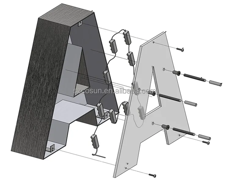 Werks-Anpassung 3D-Buchstaben Zeichen benutzerdefiniertes Design LED-Streifen Indoor und Outdoor Acryl kleine Buchstaben Wandhalterung 5000