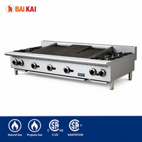 Cuisinière à gaz de comptoir en acier inoxydable à cuisson rapide et haute efficacité avec plaque de cuisson et gril pour usage hôtelier