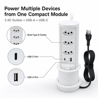 Tour de prises de bureau encastrable avec 3 prises brésiliennes de type N, USB-A et USB-C