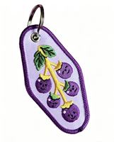 Vigreat Custom Dubbelzijdig Geborduurde Sleutelhanger Gepersonaliseerde Sleutelhanger voor Boutique Groothandel Fruit Bloem Geweven Stof Sleutelring