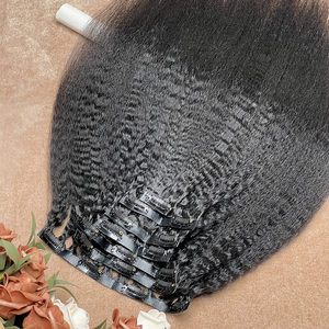 Yaki Kinky 直发夹式接发件 100% 人发 天然无缝 厚实丰盈 柔软 可重复使用 易于安装 - Product Image 1