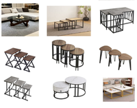 Table basse moderne minimaliste avec structure en métal et plateau en bois avec rangement pour salon, ensemble de meubles pour la maison