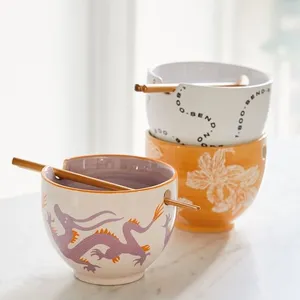Classic Chinese Style Custom Dinnerware Ceramic Home Hotel Ramen Bowl with Chopsticks