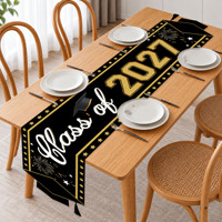 Chemin de table personnalisé pour la promotion 2027, chemin de table en polyester noir et or pour décorations de fête de remise des diplômes, 180 x 35 cm