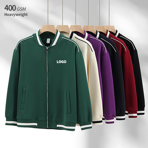 เสื้อแจ็คเก็ตเบสบอลคอตั้งแบบซิป หนัก 400 GSM สไตล์สตรีทแวร์สำหรับทุกเพศ ฤดูใบไม้ร่วง รับผลิตตามแบบ (OEM) พิมพ์ลายแฟชั่นได้ - Product Image 1