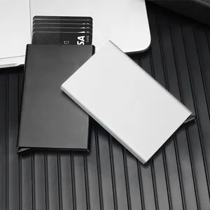 Yeni Trend kişiselleştirilmiş Minimalist cüzdan alüminyum Metal kredi kart tutucu erkek ince Rfid blok Pop Up cüzdan hediyeler için