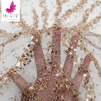 HY2223 Africain 3D Perle Rose Or Sequin Dentelle Tissu Avec Perles À La Mode Dames Robe De Soirée Décoration Matériel