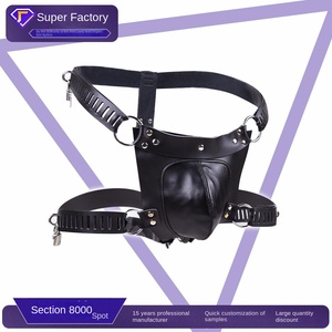 Set di Pantaloni in <span class=keywords><strong>Pelle</strong></span> per Castità Maschile con Lucchetto, Vita Bassa, Traspiranti, Neri, Sexy, Taglia Unica, Design OEM, Motivo Uniforme, Disponibili - Product Image 2