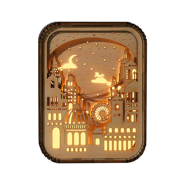 Carved Wood Lamp Castle Unicorn Cute Cat Light Custom Wooden Box LED Night Light Desk Table Lamp Home Decoration Luxury Gift