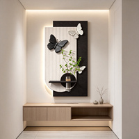 Décoration murale grand format en pierre de grès texturée avec motif papillon 3D, éclairage LED de luxe, peinture murale décorative illuminée