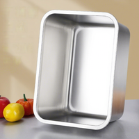 Plateau rectangulaire carré en acier inoxydable, compatible micro-ondes, argenté, pour buffet, service de riz cuit à la vapeur, restauration rapide, alimentation rapide