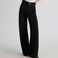 OEM OED Pantalon en denim à taille haute pour femmes Droit Respirant en coton avec logo brodé Tissé en relief Décontracté Bord à volants Taille