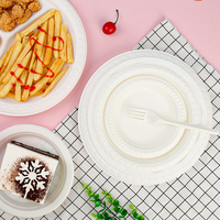Assiette Biodégradable Jetable en Canne à Sucre avec Couverts en Amidon de Maïs Couteau Fourchette Cuillère Ensemble de Vaisselle Jetable en Canne à Sucre