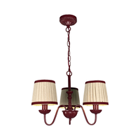 3 Lt Rouge Fer Pendentif Lustre LED Plafonnier Plissé E14 Garniture Chandelier Abat-jour en Tissu pour Salon Salle à Manger Alimentation AC
