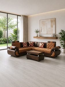 Conjunto de Sofá Esquinero en Forma de L con Mesa, Estructura de Madera Sólida, Espuma de Alta Densidad, Tela Premium para Sala de Estar - Product Image 4