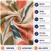 Tissu Lin Viscose 70% Viscose 30% Lin, tombé doux, imprimé numérique personnalisé, pour haut licou et jupe longue, tissu coordonné