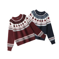 Uitstekende kwaliteit Koreaanse couples crewneck trui met fruitpatroon, jacquard, normale mouwen, heren/dames, herfst, losse, slip-on trui
