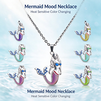 Kalung Mood Mermaid, Kalung Liontin Kristal Berubah Warna Sensitif Panas, Perhiasan Paduan Berlapis Kristal, Hadiah untuk Anak Perempuan Remaja