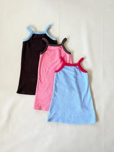<span class=keywords><strong>Vestito</strong></span> Estivo per Bambina 0-6 Anni, 100% Cotone Spugna, Marrone Blu <span class=keywords><strong>Rosa</strong></span>, con Spalline a Costine, Senza Maniche - Product Image 3