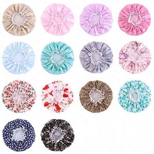 Waterproof Satin Lined <b>Extra</b> <b>Large</b> Dual Layer PE Fabric Adjustable Shower Cap Bath Hat for Unisex Daily Beach Use - Product Image 2