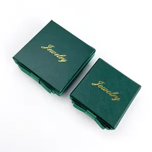 보석 포장을위한 도매 및 맞춤형 잉크 녹색 리본 활 링 상자