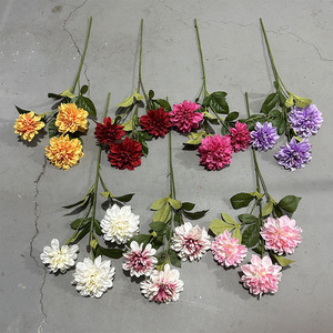 Bouquet de fleurs artificielles Yixuan à 3 têtes de dahlias, en soie, couleurs mélangées, toucher naturel, pour décoration de salon, vente en gros - Product Image 2