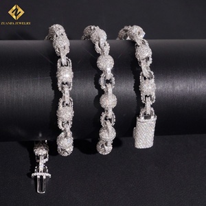 ZUANFA JEWELRY 925 Silver Rhodium Plated <b>Iced</b> <b>Out</b> Ball Link <b>Chain</b> Necklace Full Pave Round Moissanite Luxury Unisex Jewelry - Product Image 2