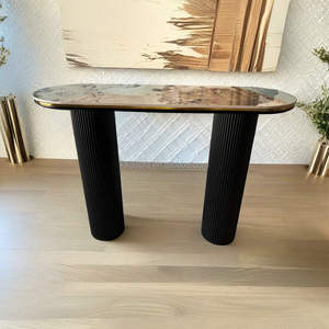 Mesa Consola Negra Convertible de Estilo Nórdico Moderno, Estructura de Acero Inoxidable Dorado, Muebles de Comedor, Uso en Apartamentos y Casas de Campo, <span class=keywords><strong>KIKA</strong></span> - Product Image 4