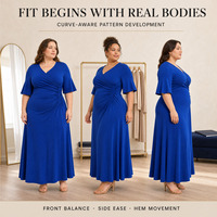 Robe longue sur mesure grande taille à col en V et manches bouffantes froncées pour femmes rondes, fabricant OEM ODM en gros