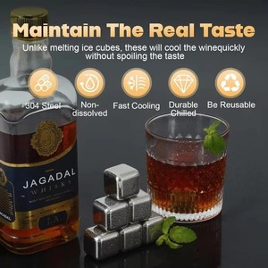 Pierres à whisky réutilisables en acier inoxydable pour refroidir les glaçons, refroidisseur de vin, particules métalliques de qualité alimentaire, refroidisseur de bière, accessoires de bar - Product Image 3